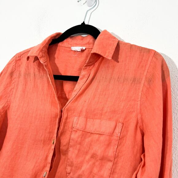 Sigrid Olsen Linen Top Womens L Button Up Summer Beach Coastal Roll Tab Boho - Picture 3 of 7